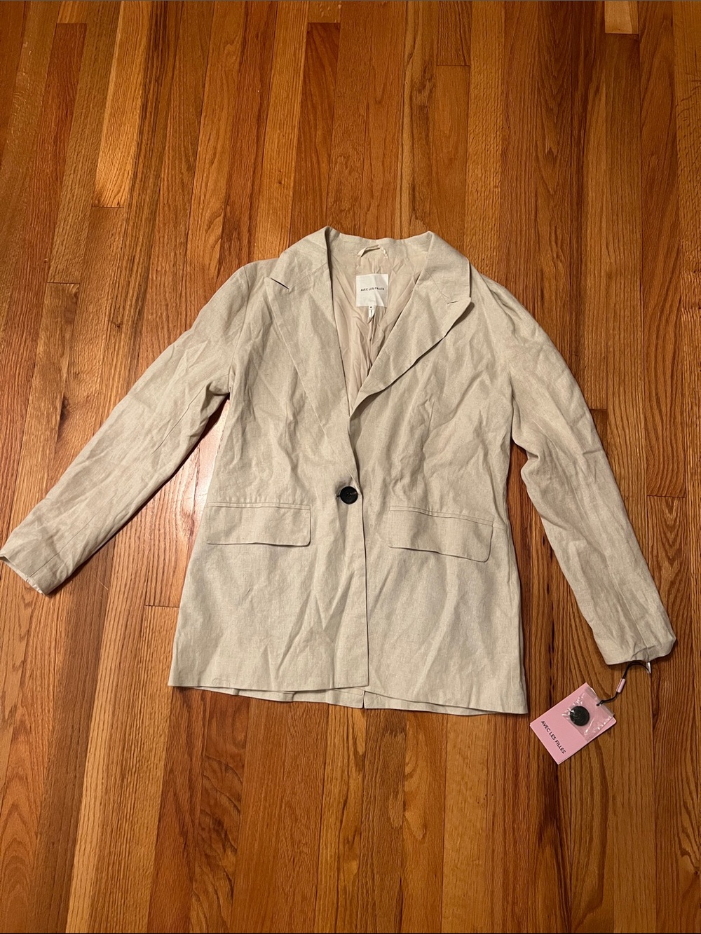 Avec Les Filles Light Beige Single-Button Blazer